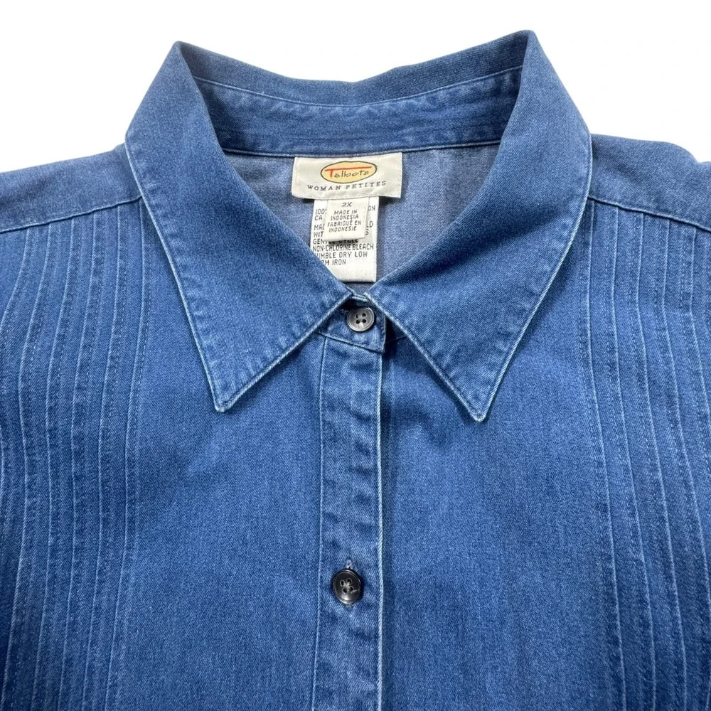 Talbots Chambray Pintuck Button Down Shirt Womens Petite 2X Blue Denim Plus Size - Picture 3 of 12